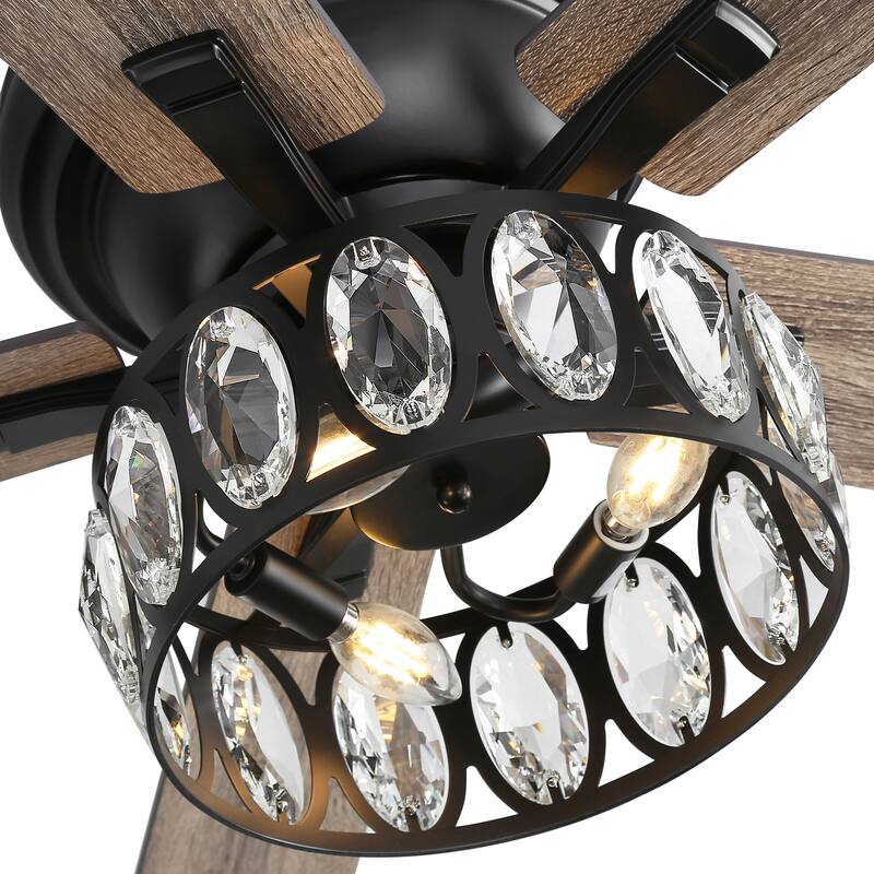 52 inch 5-Blade Flush Mount Crystal Ceiling Fan with Light Remote