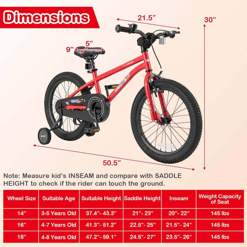 Costway 14/16/18-Inch Kid’s Bike for 4-7 Years Old with Adjustable - See Details