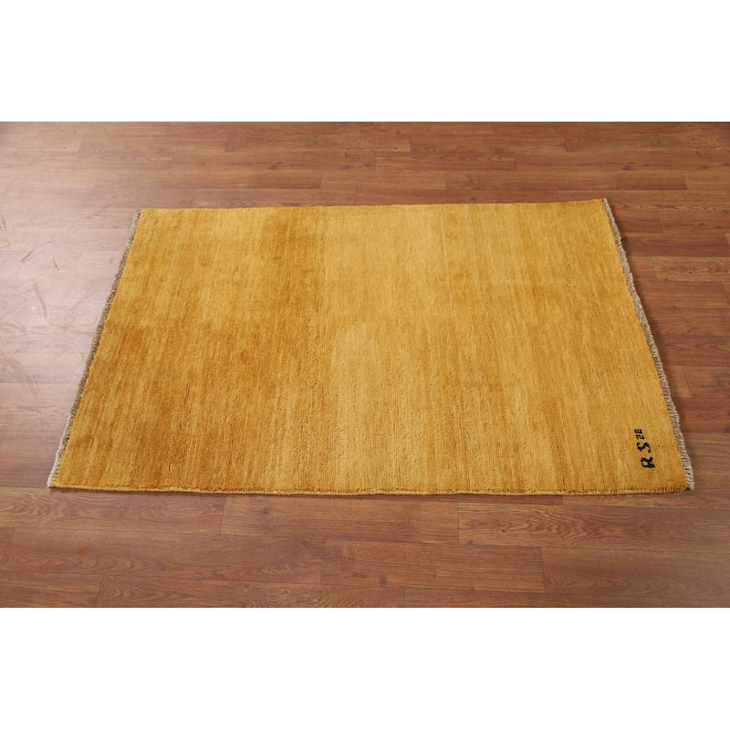 Yellow Gold Gabbeh Modern Foyer Rug Handmade Wool Carpet - 2'9"x 4'1"
