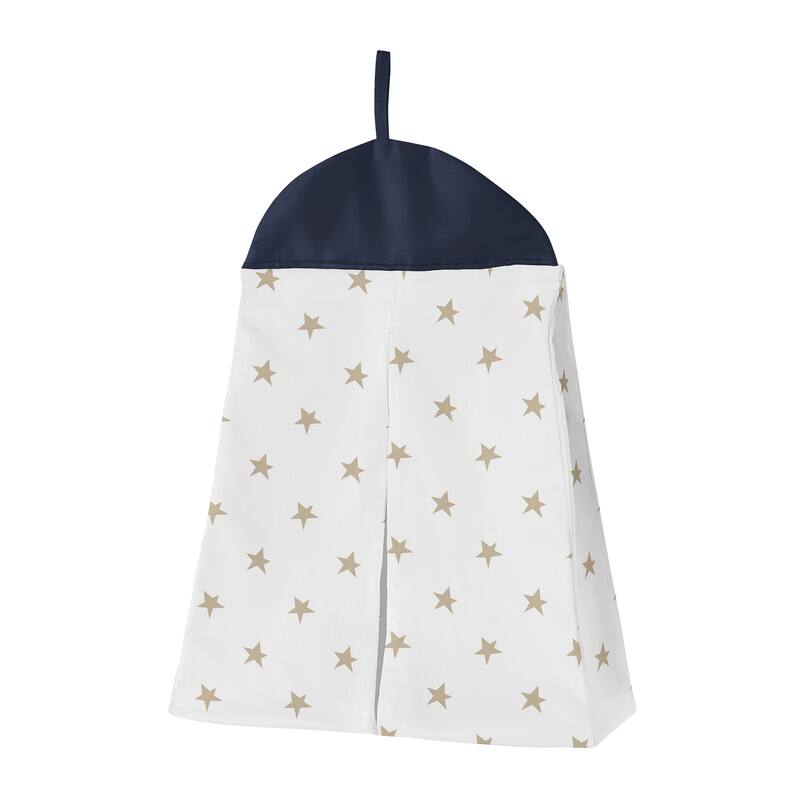 Star and Moon Collection Boy Girl 4pc Nursery Crib Bedding Set - Navy Blue Gold Grey Celestial Sky Stars Gender Neutral Unisex
