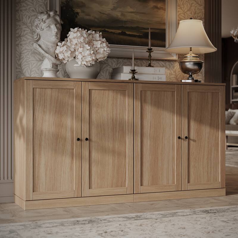 Palace Imports Premium 100% Solid European Oak Hardwood Modular Dining Room Sideboard with Shaker Doors - 64" Wide, 35.75" Tall - Natural-Oak