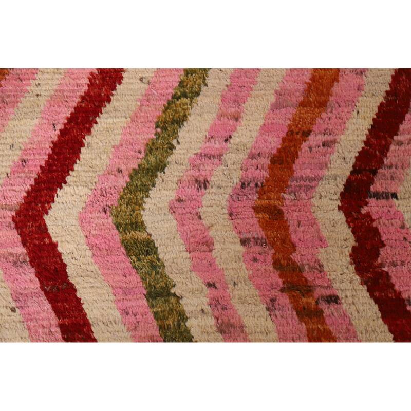 Hand Knotted Oriental 100% Wool Carpet Modern Tribal Pink Moroccan Area Rug - 9' 10'' X 6' 5''