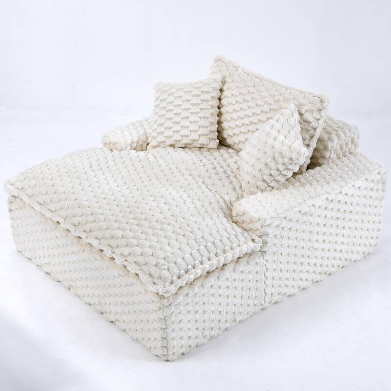 Versatile Chaise Lounge Couch Floor Standing Sofa Chair Turtle Fleece Single Accent Chiar with Pillows and Streamlined Armrests