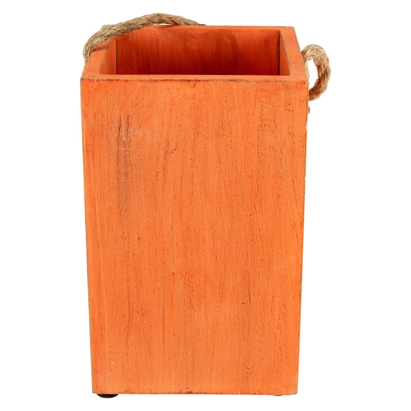 8" Large Orange Wood Jack O Lantern Halloween Candle Lantern