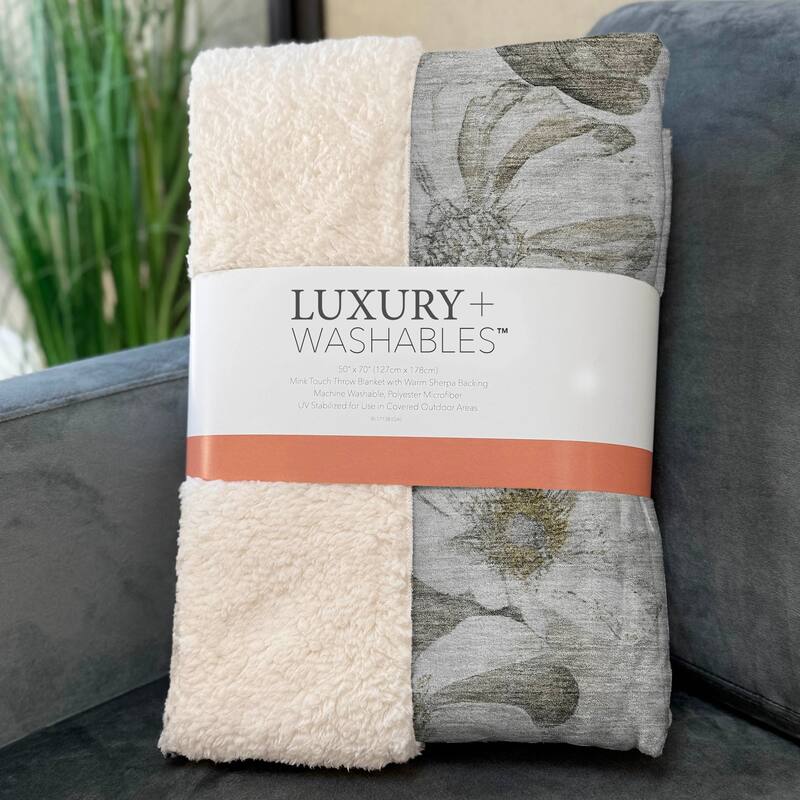 Premium Machine Washable Modern Floral Sherpa Throw Blanket
