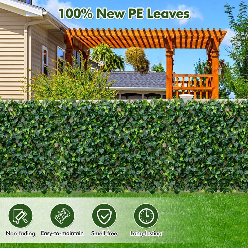 Gymax 2PCS Expandable Fence Privacy Screen Decorative Faux Ivy Fencing