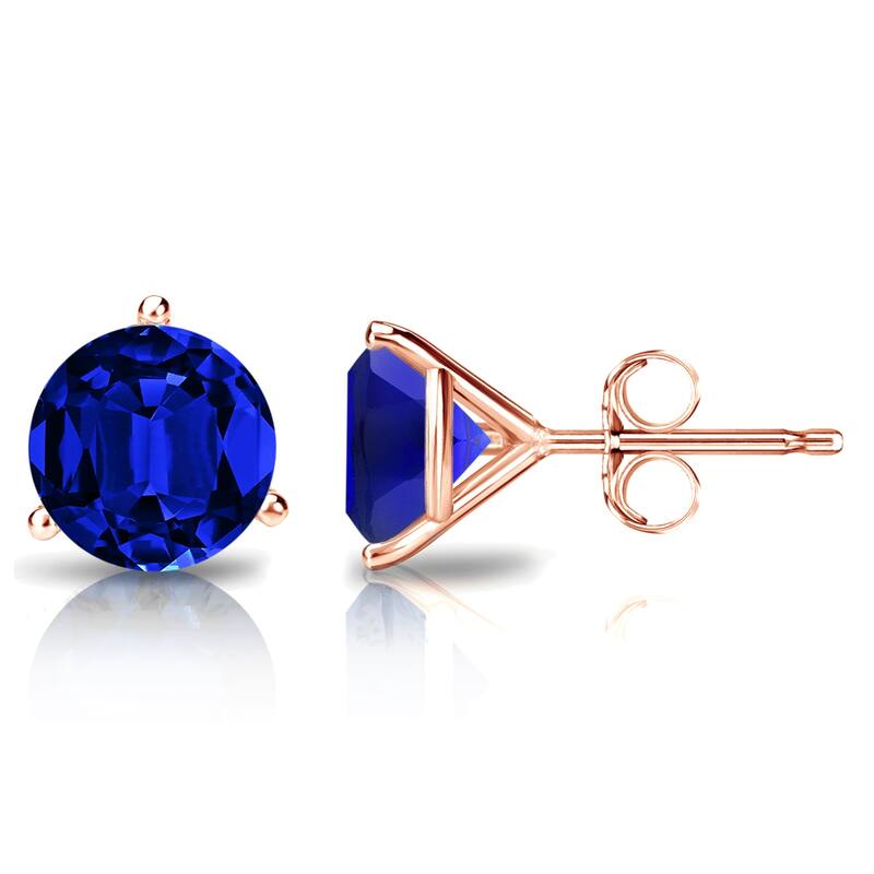 Auriya 14k Gold Lab Grown Gemstone Blue Sapphire Stud Earrings Round 0.25 to 5.00 ct. tw. 3-Prong Martini Push-Back - 0.50ct tgw. - Rose