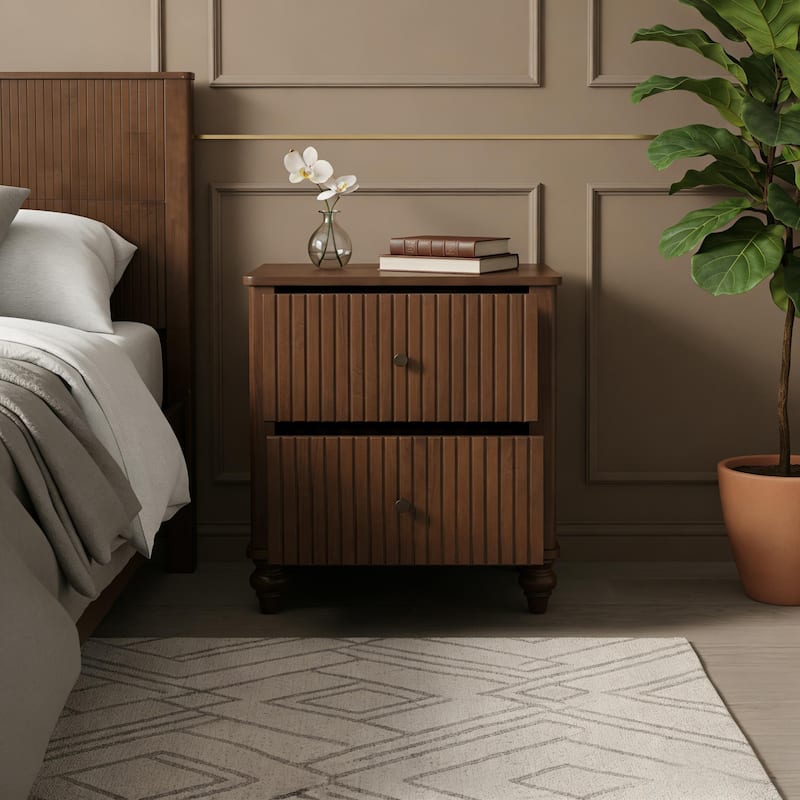 Christopher Knight Home - Modern Compact 23"H Wooden Nightstand Set with Vertical Slats Front Textured, Set of 2