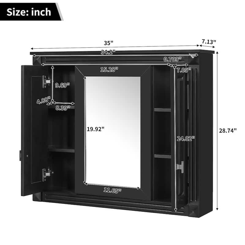 Wall-Mounted Bathroom Medicine Cabinet with Mirror and Four Shelves, Over-The-Toilet Storage Unit‌