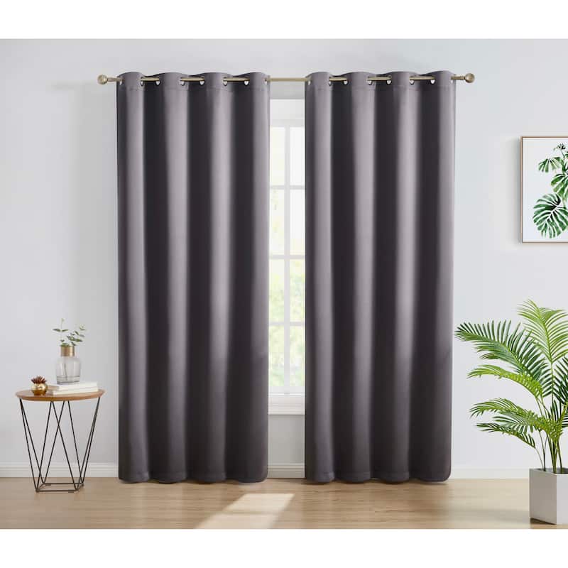 HLC.me Oxford Blackout Curtains - Thermal Insulated Window Treatment Grommet Panels, Set of 2 - 52 W x 84 L per panel - Set of 2 - Charcoal Grey