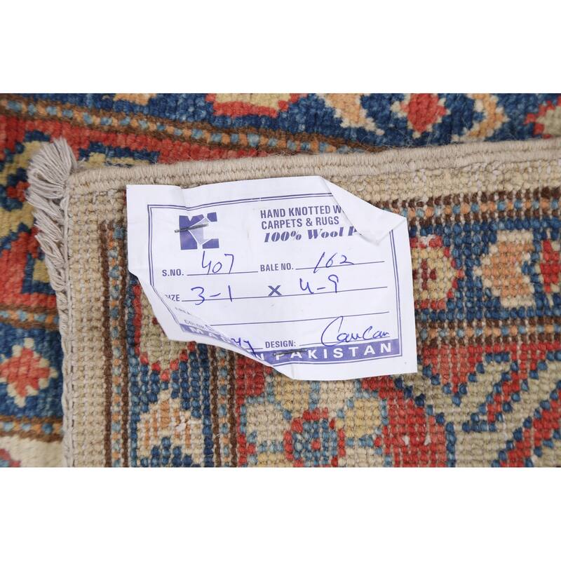 Geometric Kazak Oriental Wool Area Rug Hand-knotted Kitchen Carpet - 3'1" x 4'10"