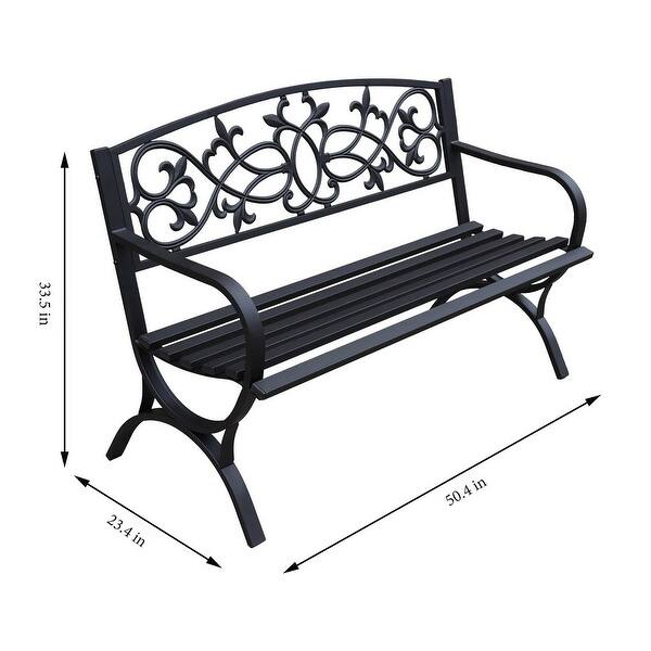 DAVEE Courtyard Garden Backyard Metal Bench - Black - 50.4*23.4*33.5 inches