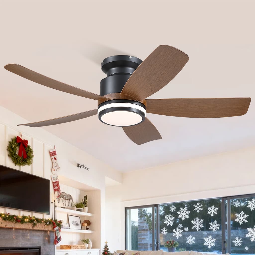 41 Inches Ceiling Fan with Light,5 ABS Blades,Flush Mount Low Profile Ceiling Fan with Light and Remote for Bedroom Living Room