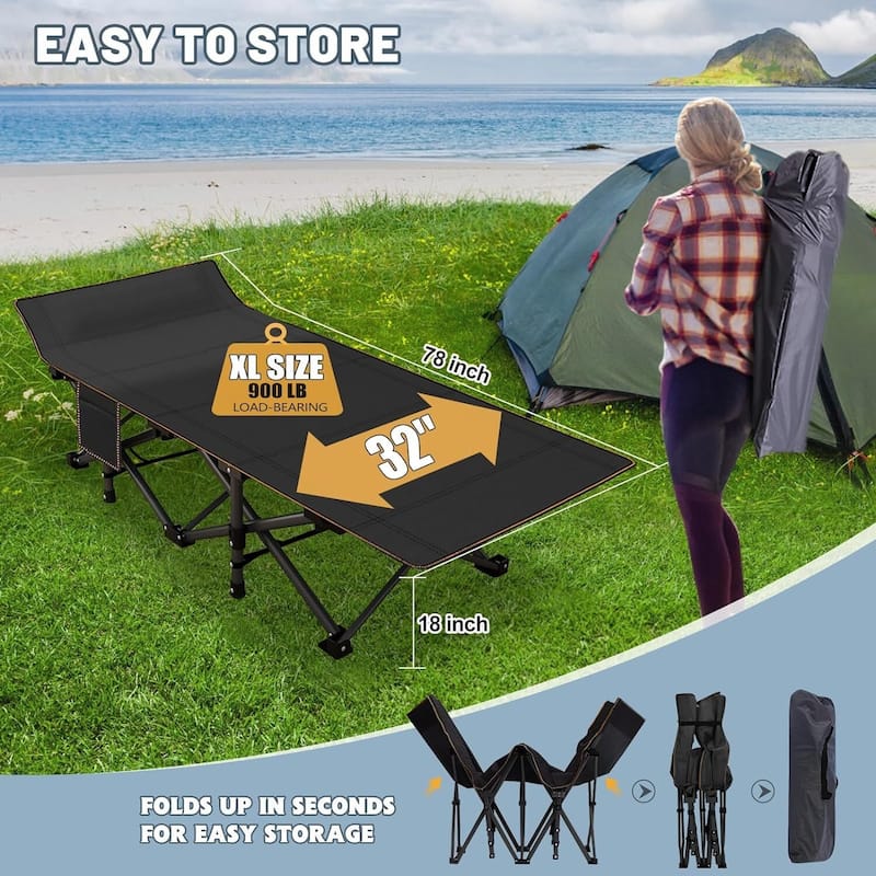 DoCred Oversized Folding Camping Bed, Portable Sleeping Bed Cot - 75"x28"x14"