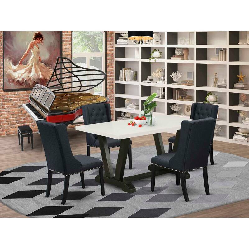 HomeStock 5-Piece Rectangle Natural Oak Finish Solid Wood Top Dining table with 4 Chairs
