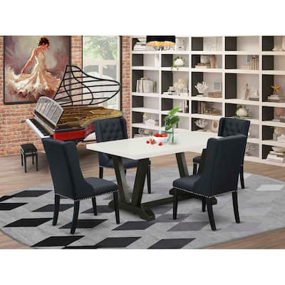 HomeStock 5-Piece Rectangle Natural Oak Finish Solid Wood Top Dining table with 4 Chairs