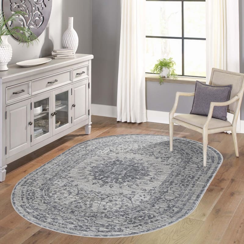 Country & Floral Cadence Collection Area Rug - 4'x6' Oval - Gray