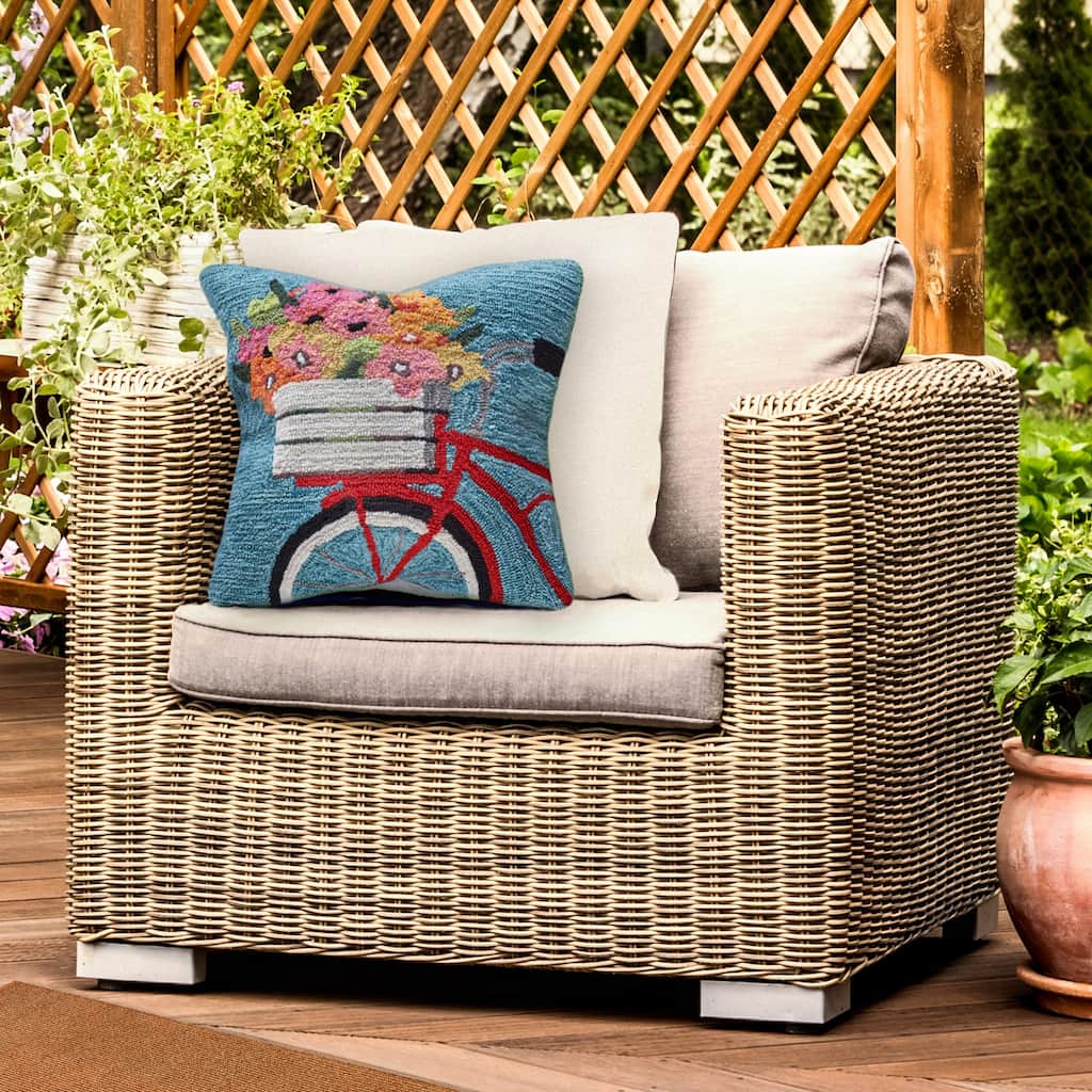 Liora Manne Frontporch Bike Ride Indoor/Outdoor Pillow Blue 18" Square