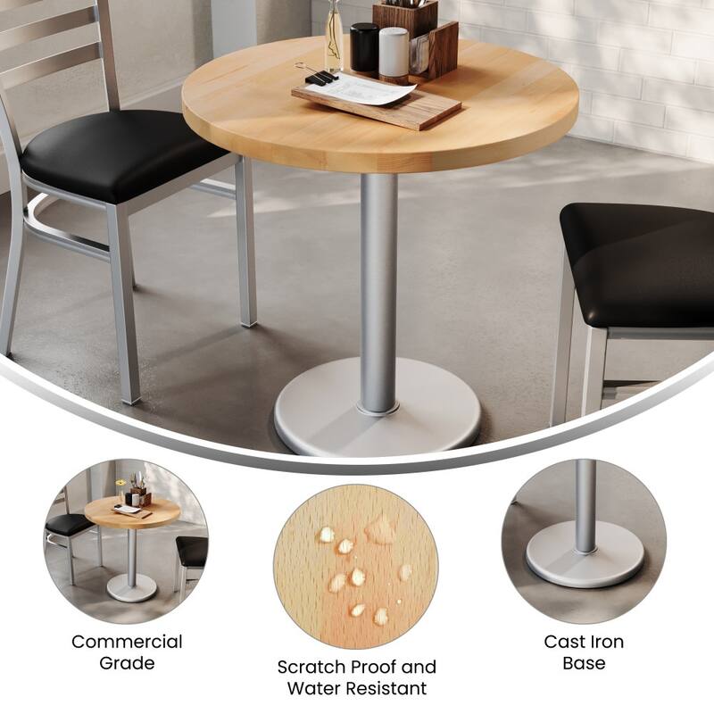 Round Solid Wood Commercial Tabletop with 18" Round Dining Height Base - 30"W x 30"D x 29.5"H