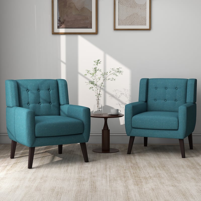 3-Piece Tufted Linen Armchair and Loveseat Set - Light Blue-Set of 2 Chair
