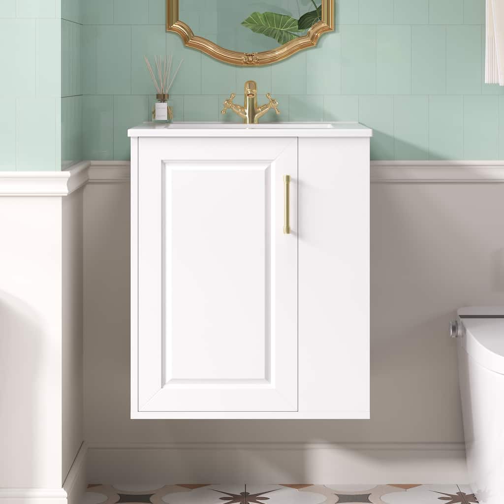 20" Wall Mounted Bathroom Vanity with White Integrated Ceramic Sink - 20.3'' x 18.5'' x 24''