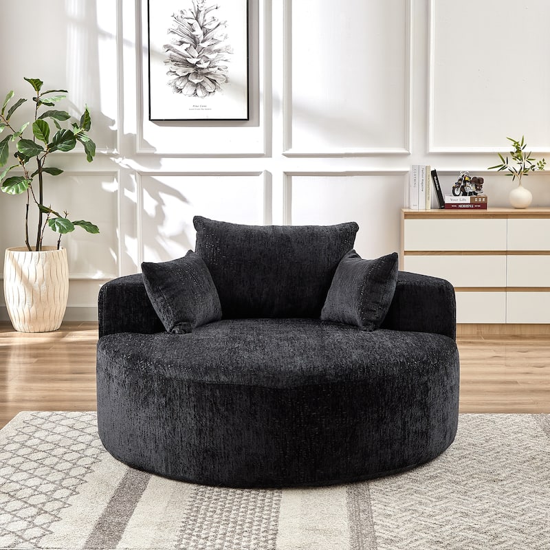Roomfitters 55" Modern Chenille Cuddle Chair, Round Upholstered Lounge Barrel Chair with Pillows