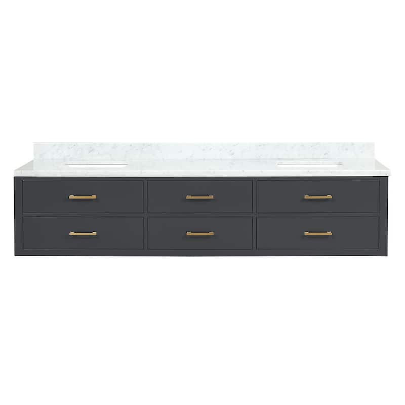 Lexora Castor Double Bath Vanity and Carrara Marble Top - 84 Inch - Black