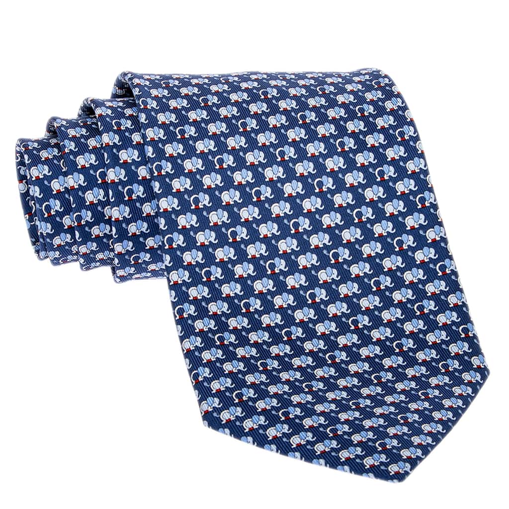 Ferragamo Gancini Elephant Print Silk Tie