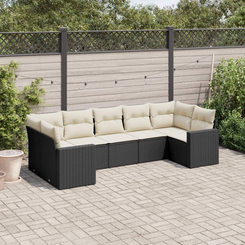 vidaXL Patio Sofa Set with Cushions Outdoor Furniture 7 Piece Poly Rattan - 113.8 x 50.2 x 22.7 (W x D x H)