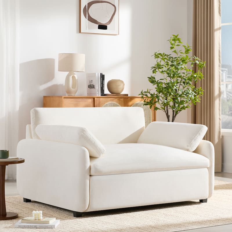 Roomfitters Chenille Oversized Accent Chair with Pillows, Comfy Upholstered Lounge Armchair for Living Room - Cream