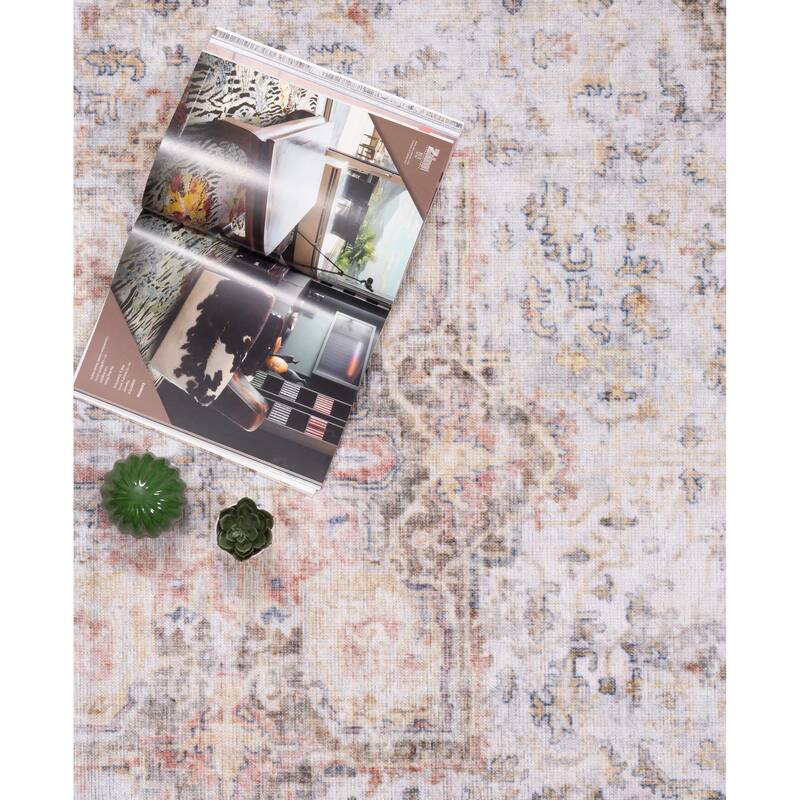 Machine Washable Collection Grey/Blue/Rust Medallion Area Rug