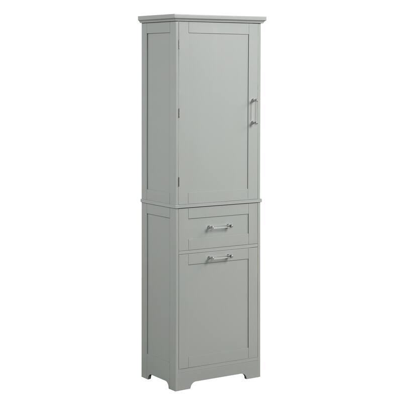 Modern Bathroom Storage Cabinet with Drawers and Adjustable Shelf, Freestanding Floor Cabinet with Acrylic Handles