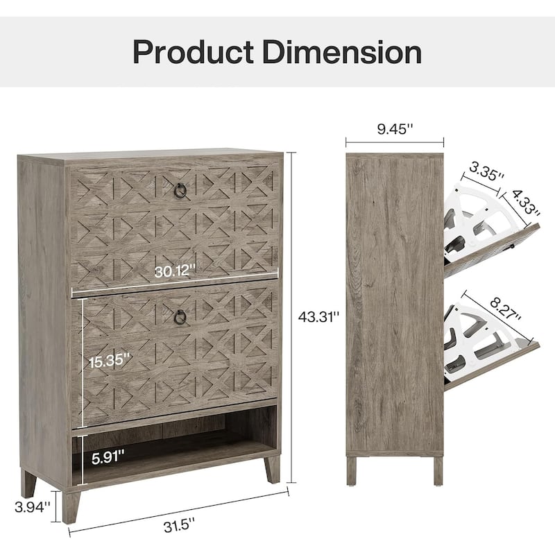 Brown Wood Shoe Cabinet with 2 Flip Drawers, Shoe Storage Organizer for Entryway