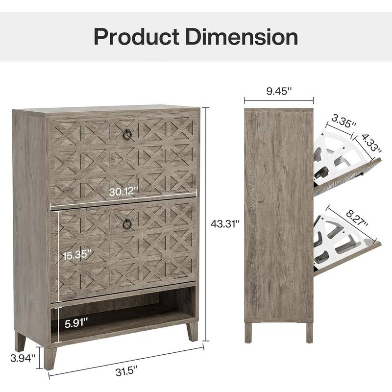 Shoe Cabinet with 2 Flip Drawers for Entryway with Wooden Legs Adjustable Shelves