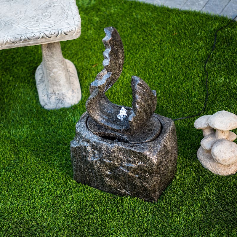 XBrand 25 in H Stone-look Sculptural Modern Freestanding Fiber Resin Outdoor Garden Fountain w/ LED Light