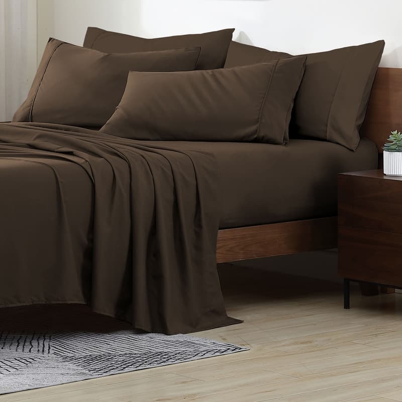 Swift Home Premium Ultra Soft Microfiber 6-Piece Sheet Set with Extra Pillowcases - California King - Brown