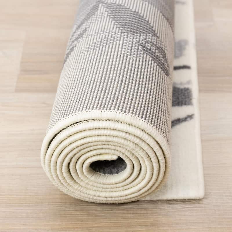 Cream Grey Bunny Kids Nursery Area Rug, 3'11" x 5'7"
