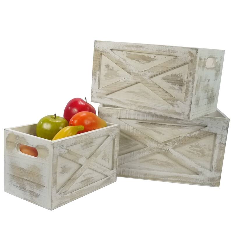 Rustic Barn Door Style Wooden Crates, Set of 3
