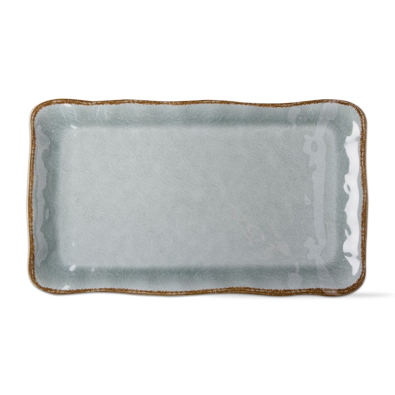 17L in. x 11W in. Veranda Cracked Glaze Solid Wavy Edge Melamine Serving Platter Indoor Outdoor Rectangle Slate Blue