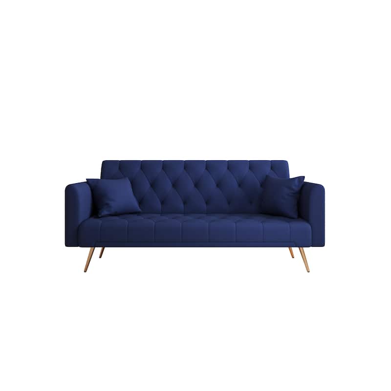 Velvet Upholstered Armsofa with Adjustable Backrest, Convertible Sleeper Sofa Bed, Stylish Loveseat with Metal Legs
