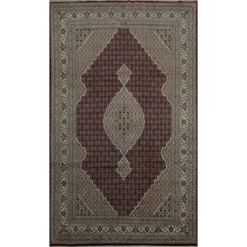 Hand Knotted Oriental 100% Wool Carpet Traditional Floral Red Tabriz-Mahi Area Rug - 11' 10'' X 8' 2''