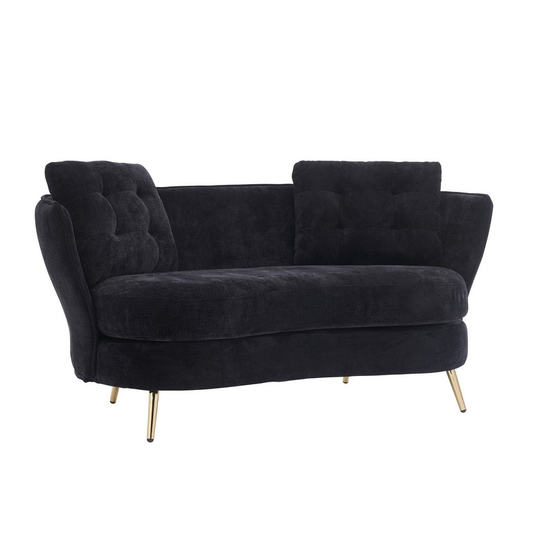 Contemporary Velvet Upholstered Tufted Loveseat Sofa,Living Room Couch with Golden Metal Legs