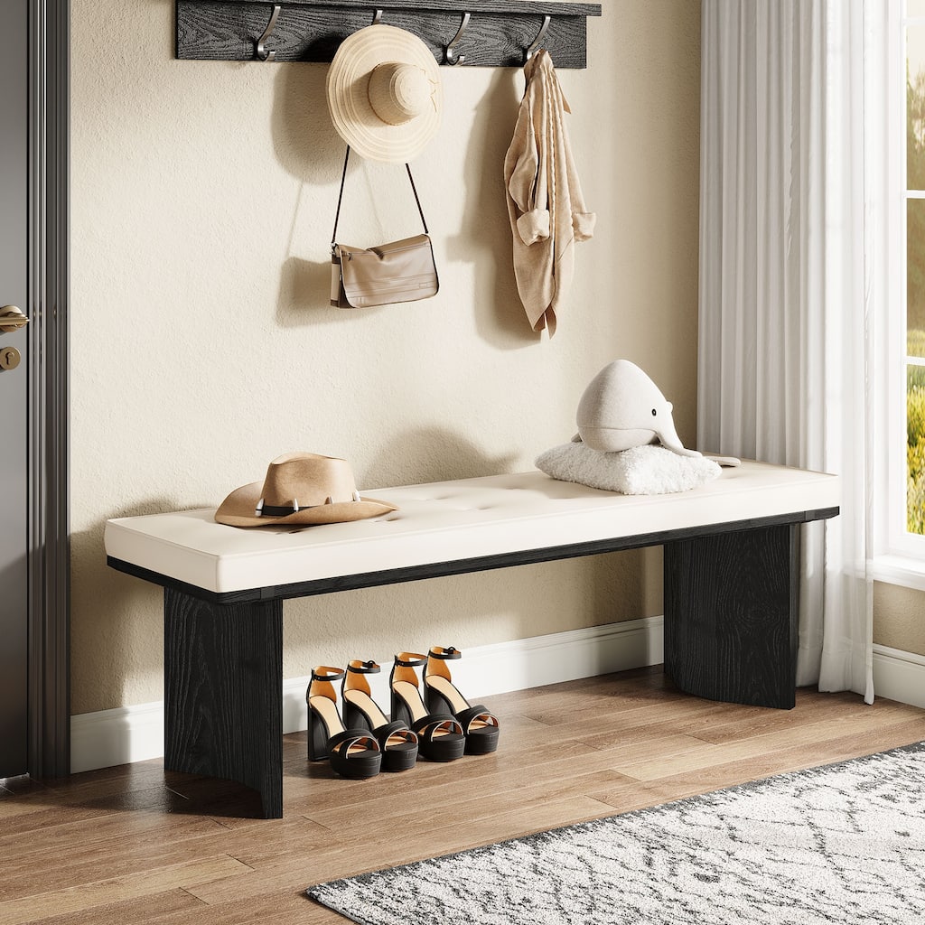 Solid Wood Bench with Removable Cushion, 55-Inch Long