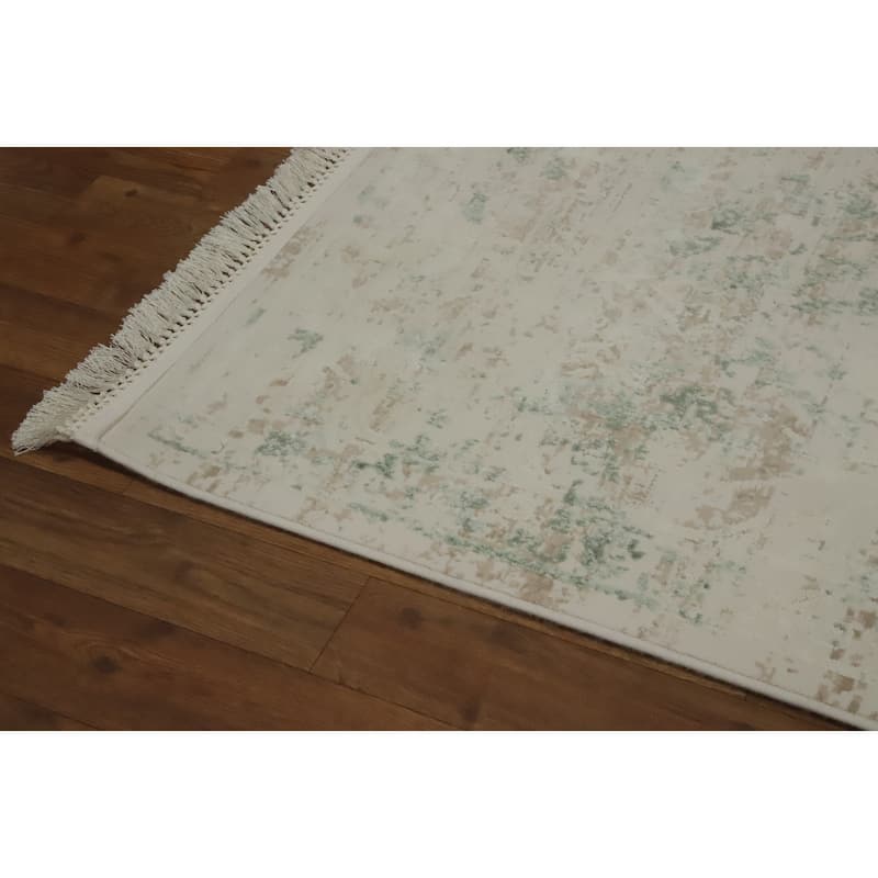 Machine Made Oriental Polyester Carpet Abstract Beige & Ivories Distressed Area Rug - 7' 9'' X 5' 2''