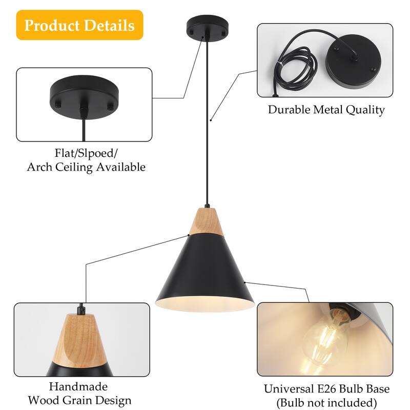 1-Light Industrial Pendant Light with Conical Shade for Kitchen Island
