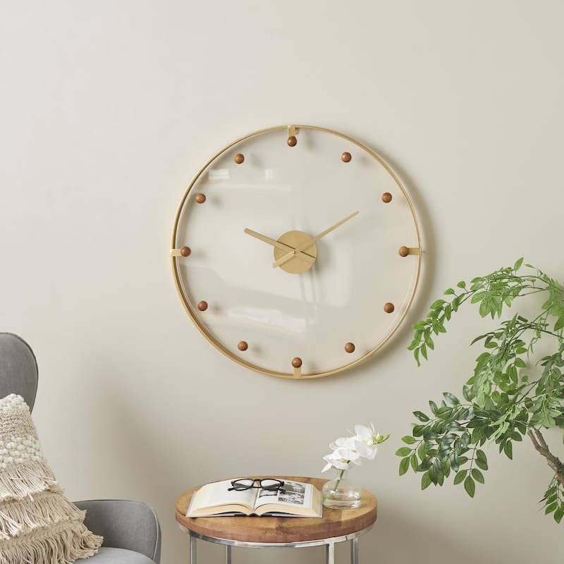 Metal Decorative Wall Clock with Acrylic Face and Ball Accents - Black or Gold - Roche River Decor