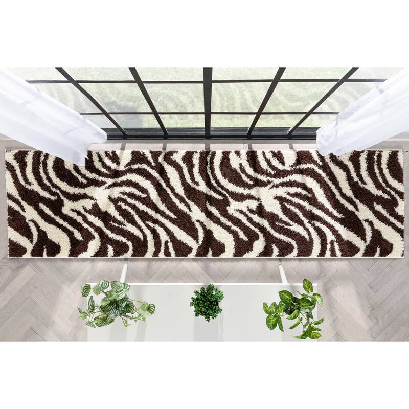 Well Woven Madison Shag Safari Zebra Animal Print Shag Area Rug
