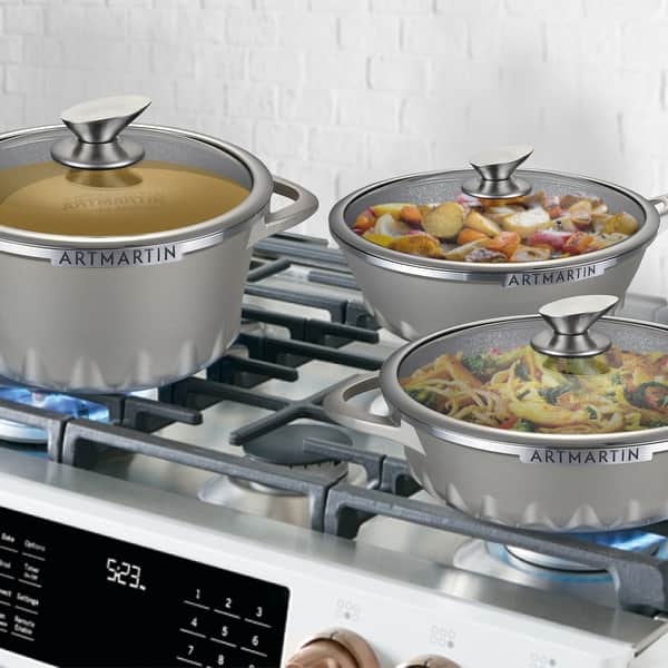 8.7 in ARTMARTIN Non-Stick Ceramic Coated Stockpot and Glass Lid Induction Bottom 8.7 in ARTMARTIN Non-Stick Ceramic Coated Stockpot and Glass Lid Induction Bottom