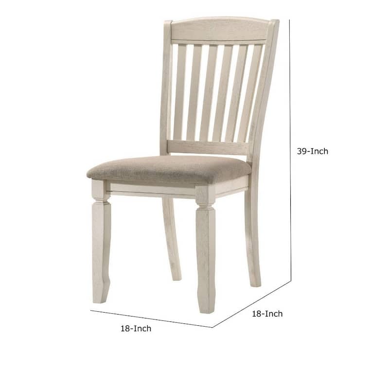 18 Inch Dining Chair, Fabric Padded Seat, Slatted, Set of 2, Antique White - 18 L x 18 W x 39 H Inches