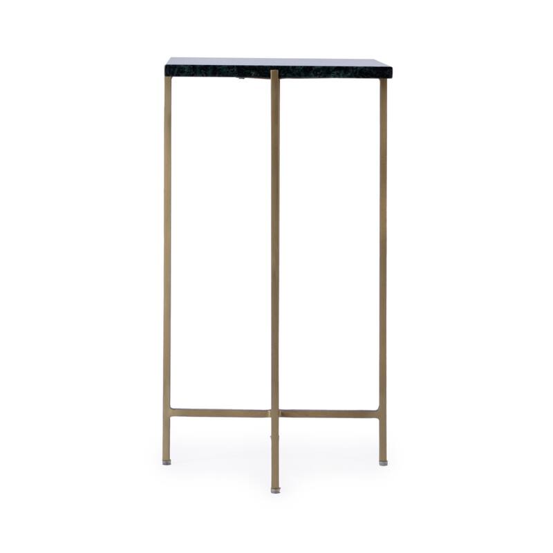 HomeRoots 21" Green and Gold Marble and Iron Drink Size Square End Table - 11.50 in. x 21.00 in. x 11.50 in.